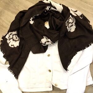 GAP Wool Blend Scarf Brown & Cream Floral